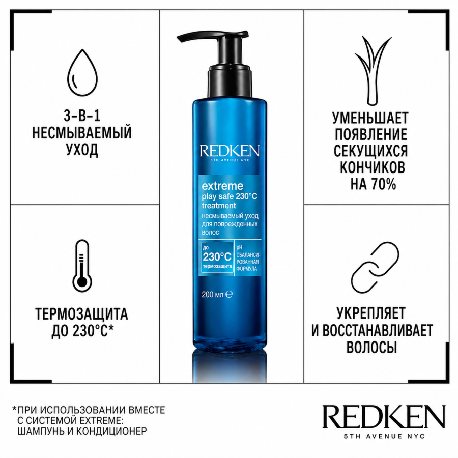 Термозащитный крем для волос - Redken Extreme Play Safe 230ºC